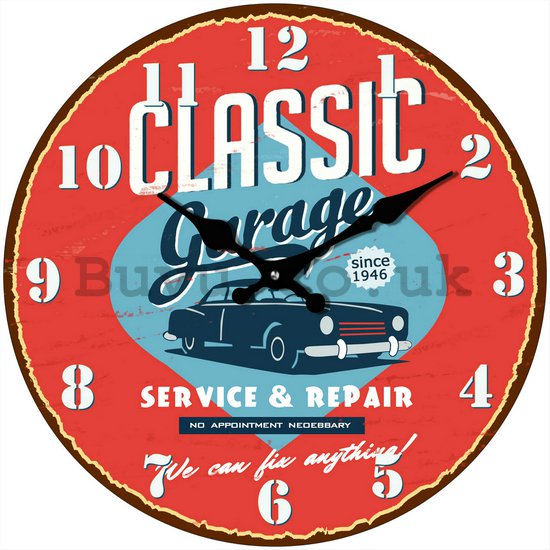 Glass wall clock - Classic Garage