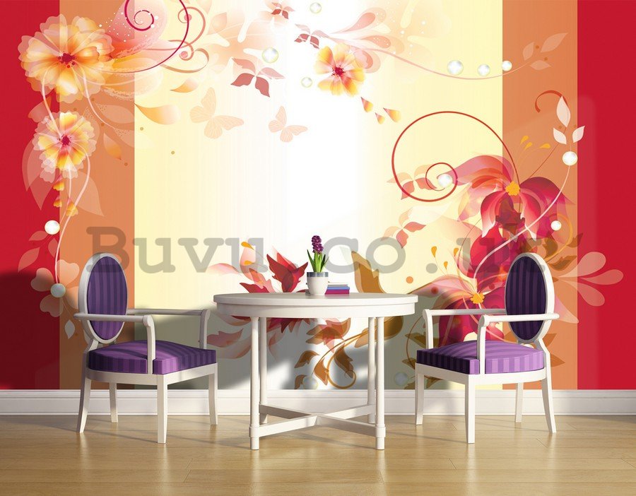 Wall Mural: Floral abstract (red) - 184x254 cm