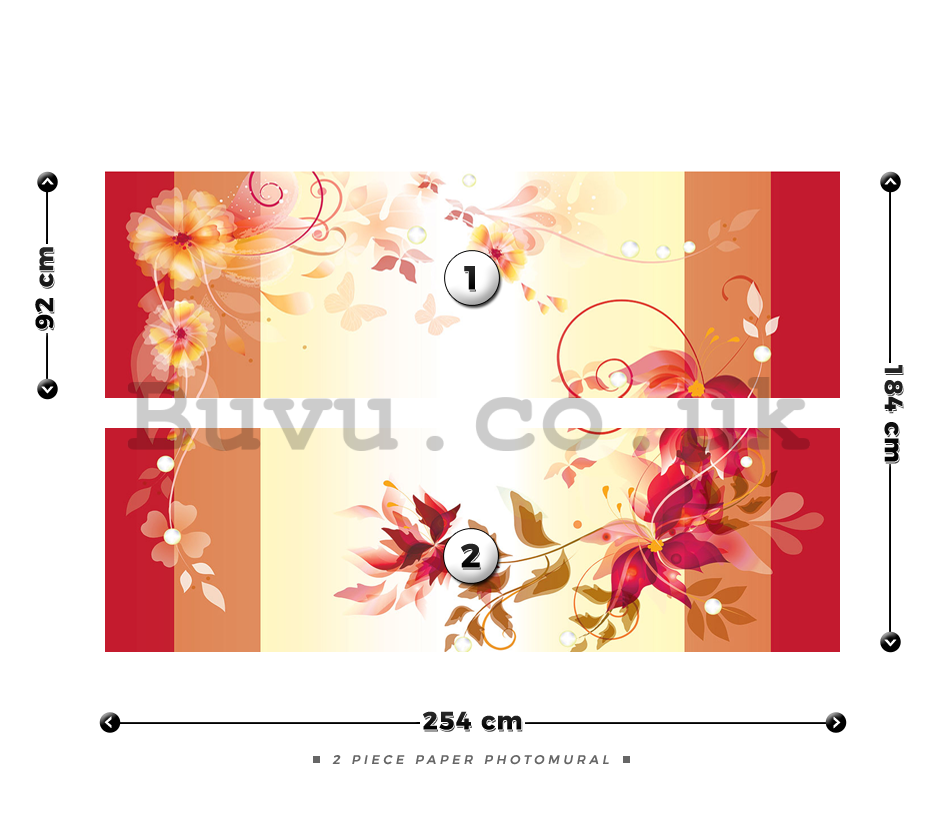 Wall Mural: Floral abstract (red) - 184x254 cm
