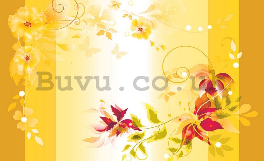 Wall Mural: Floral abstract (yellow) - 184x254 cm