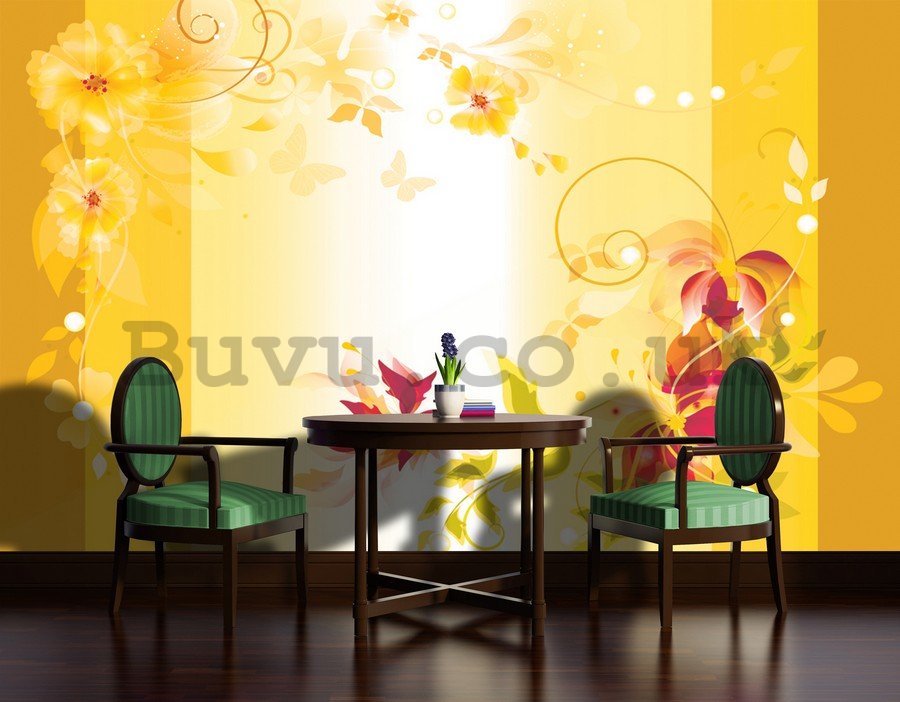 Wall Mural: Floral abstract (yellow) - 254x368 cm