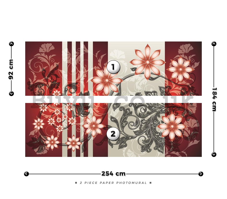 Wall Mural: Flowers (red patterns) - 184x254 cm
