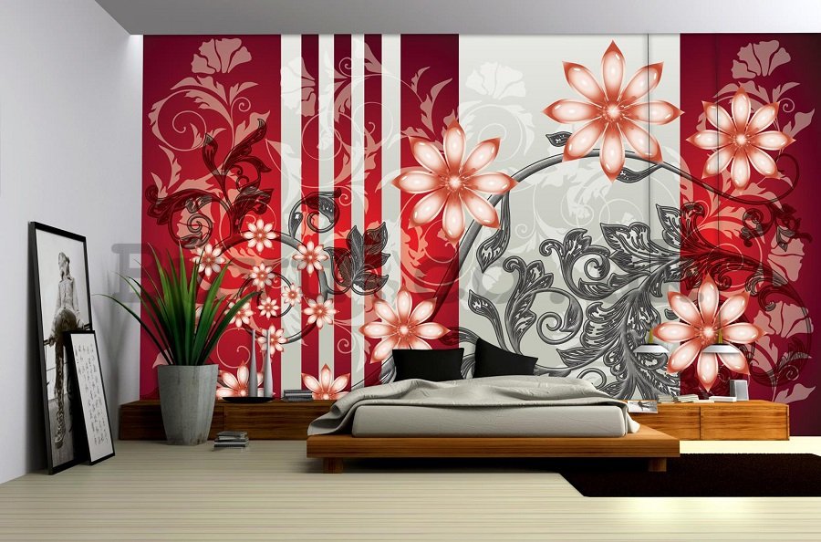 Wall Mural: Flowers (red patterns) - 254x368 cm