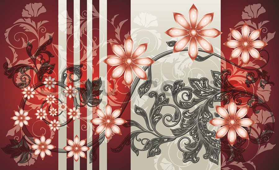 Wall Mural: Flowers (red patterns) - 254x368 cm