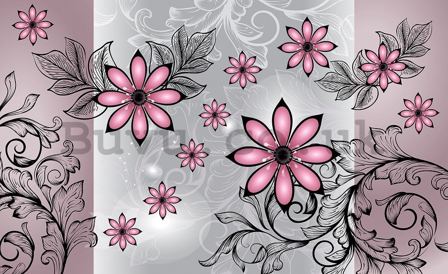 Wall Mural: Pink flowers (pattern) - 184x254 cm
