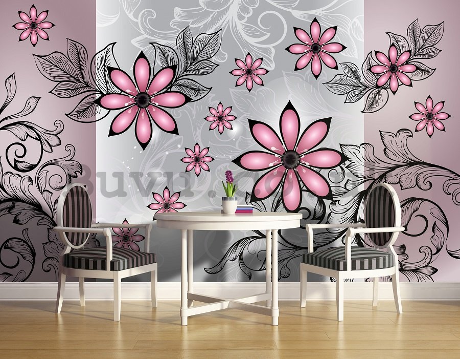 Wall Mural: Pink flowers (pattern) - 254x368 cm