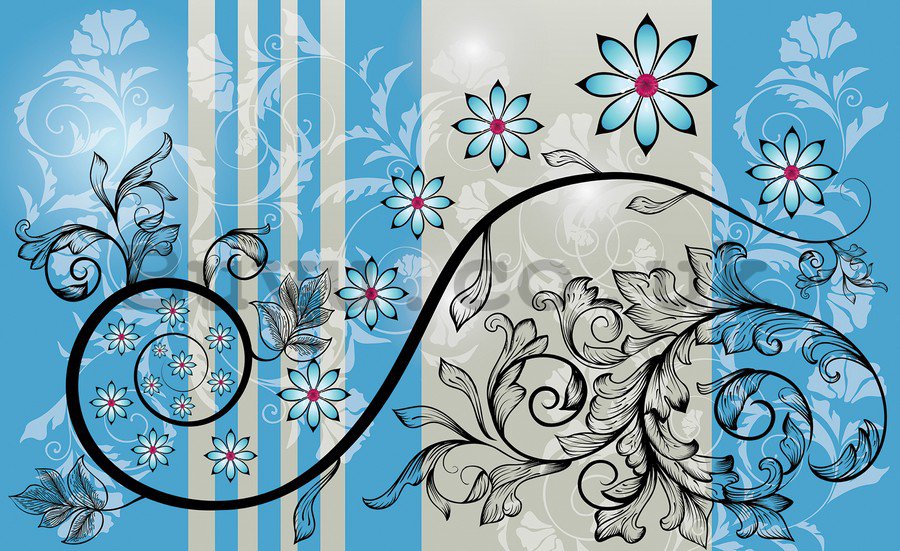 Wall Mural: Floral abstract (blue) - 184x254 cm