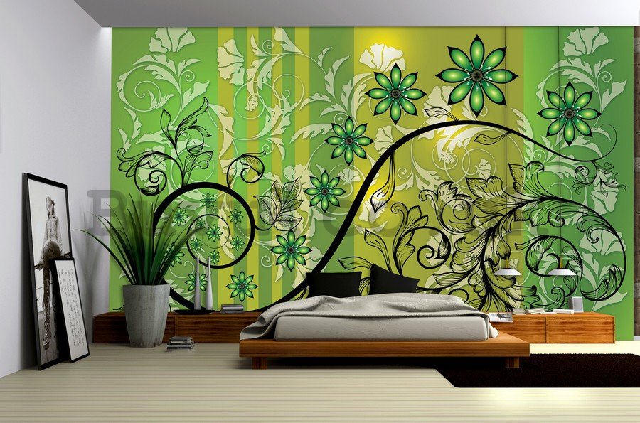 Wall Mural: Floral abstract (green) - 184x254 cm