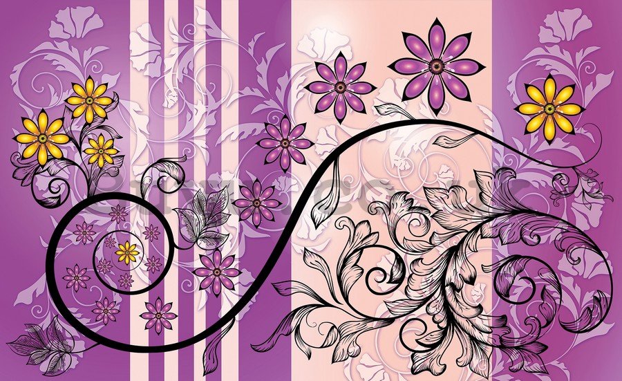 Wall Mural: Floral abstract (violet) - 184x254 cm