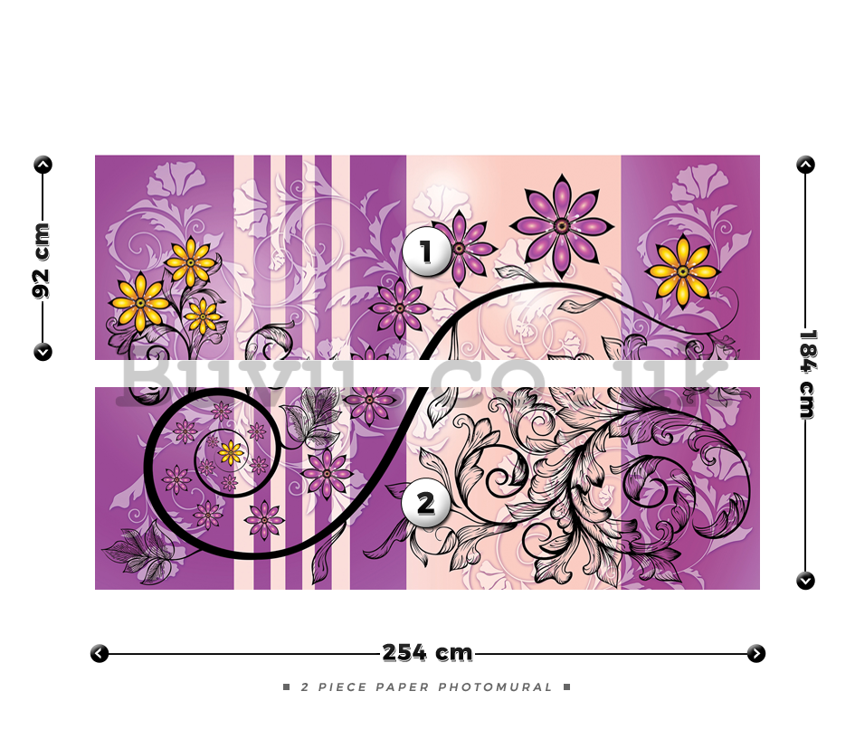 Wall Mural: Floral abstract (violet) - 184x254 cm