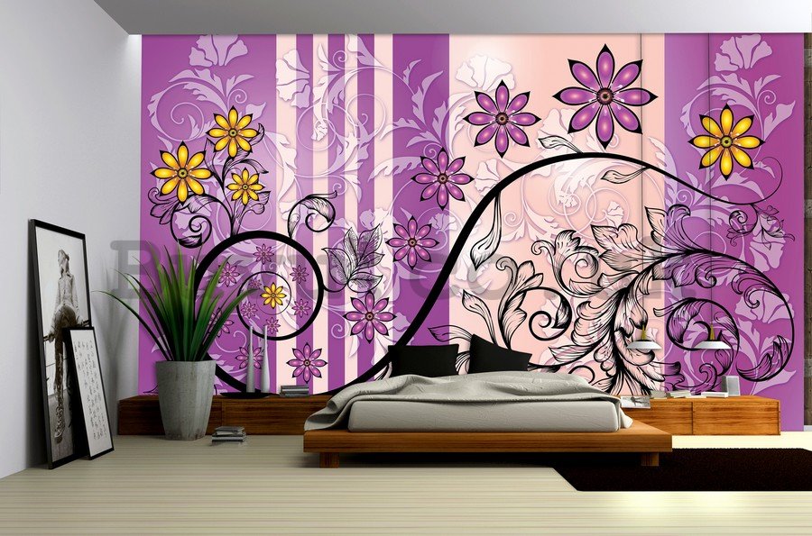Wall Mural: Floral abstract (violet) - 254x368 cm