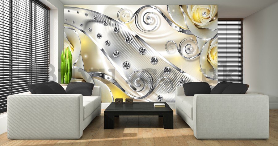 Wall Mural: Luxurious abstract (yellow) - 184x254 cm