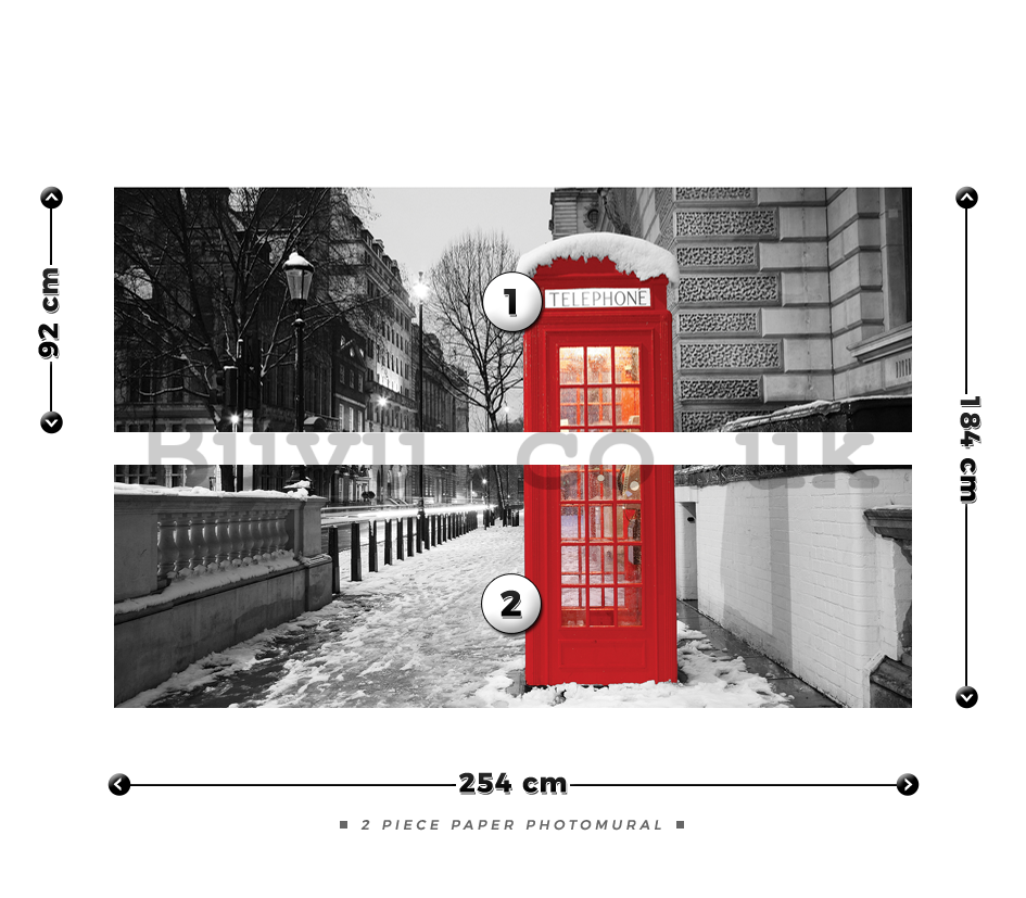 Wall Mural: London (winter telephone booth) - 184x254 cm