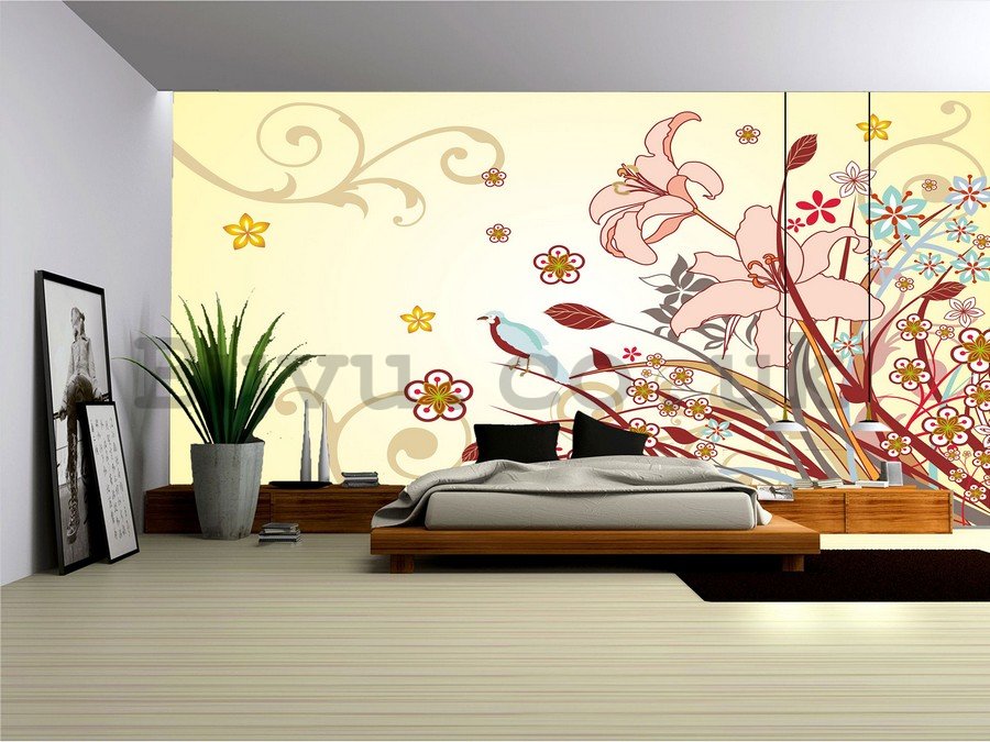 Wall Mural: Painted flowers (2) - 184x254 cm