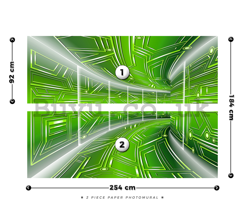 Wall Mural: 3D Sci-fi tunnel (green) - 184x254 cm