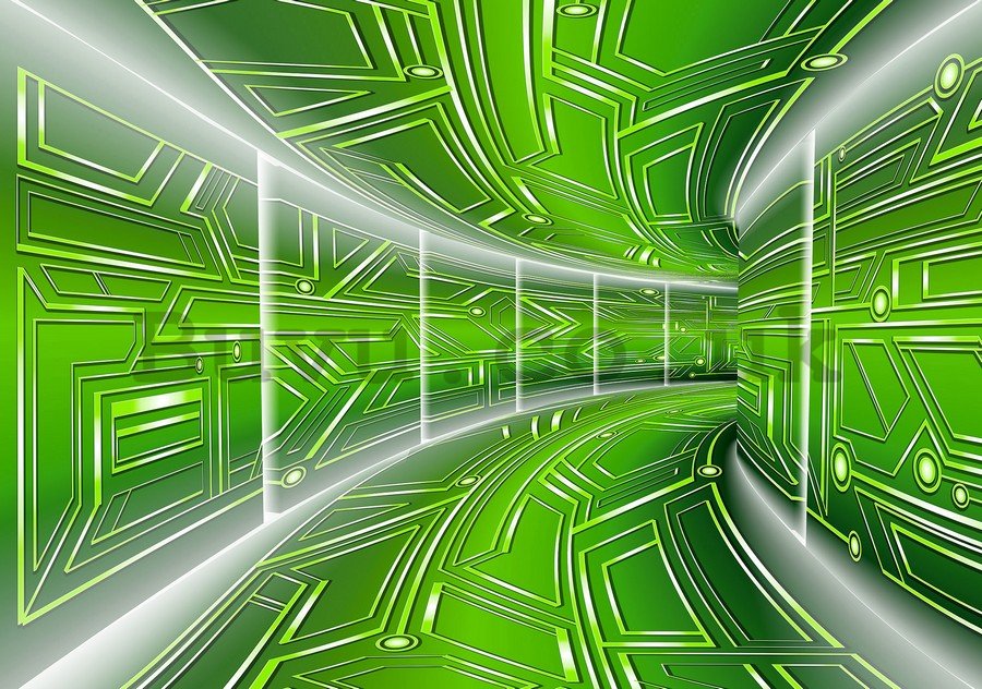 Wall Mural: 3D Sci-fi tunnel (green) - 254x368 cm