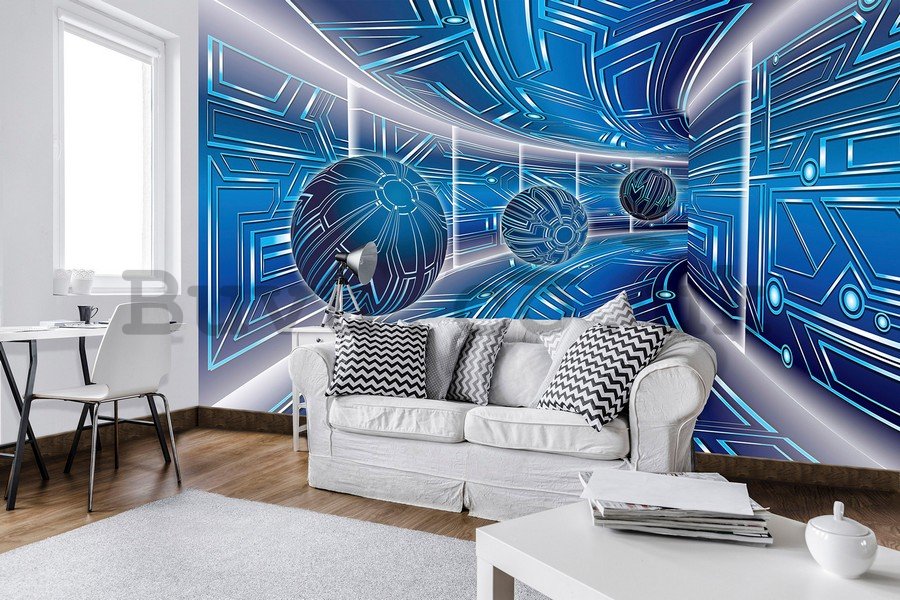 Wall Mural: 3D Sci-fi tunnel (blue) - 184x254 cm