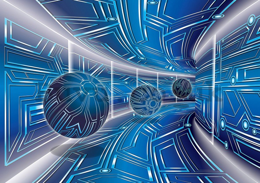 Wall Mural: 3D Sci-fi tunnel (blue) - 254x368 cm