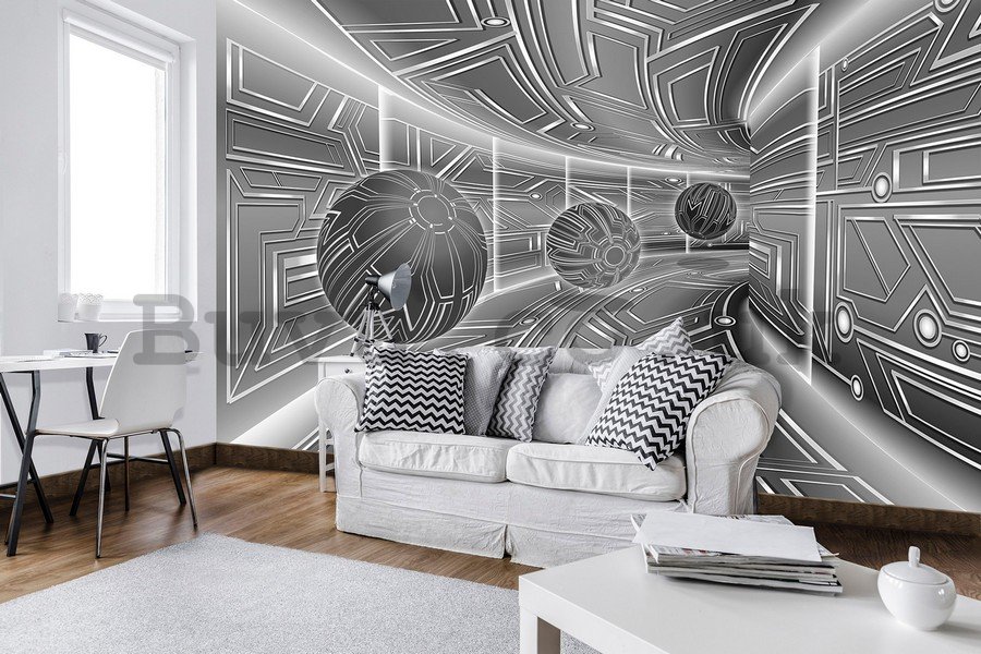 Wall Mural: 3D Sci-fi tunnel (grey) - 254x368 cm