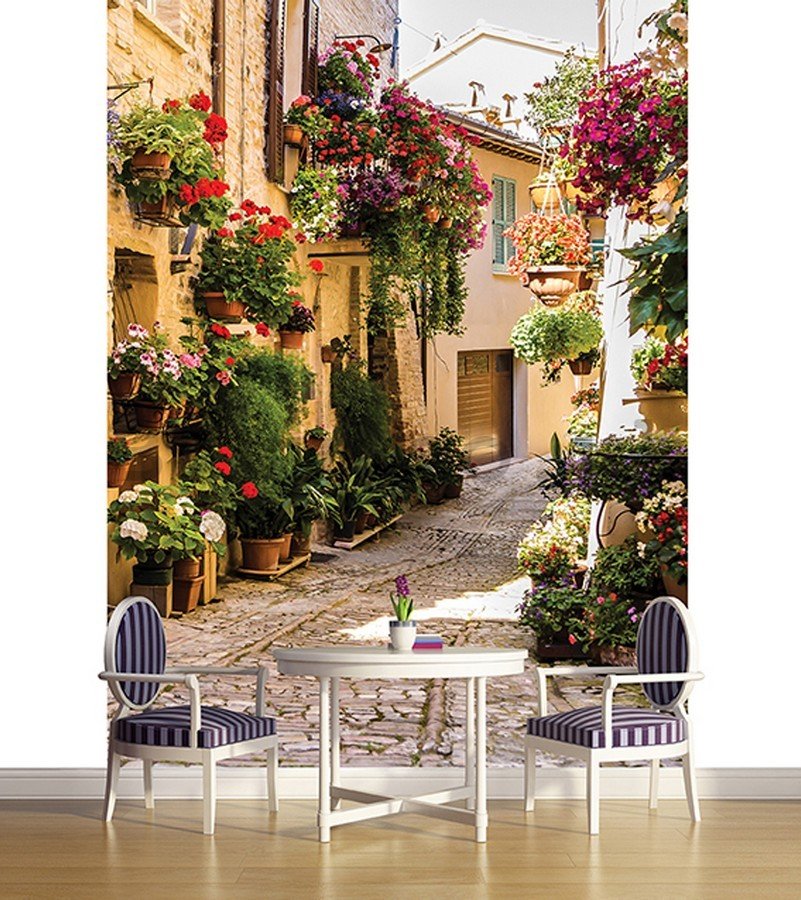 Wall Mural: Street with flowers - 254x184 cm