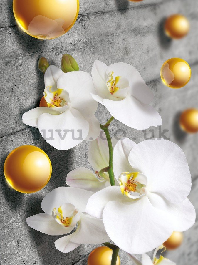 Wall Mural: Orchid and yellow marbles- 254x184 cm