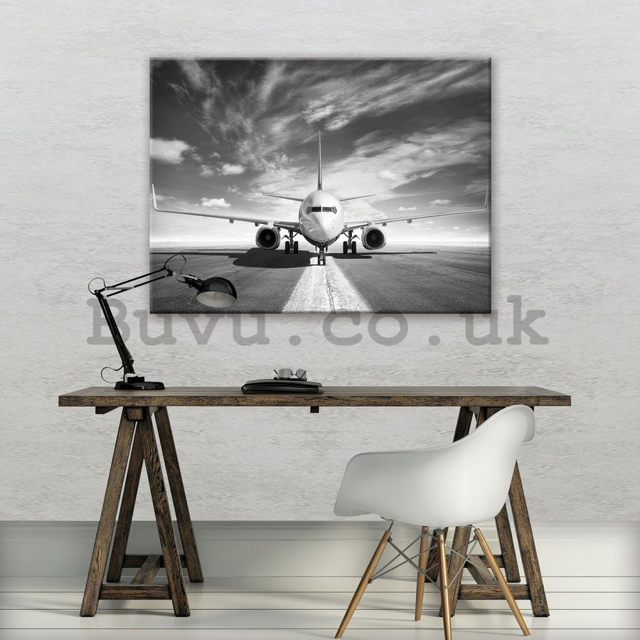 Painting on canvas: Airplane (black and white) - 75x100 cm