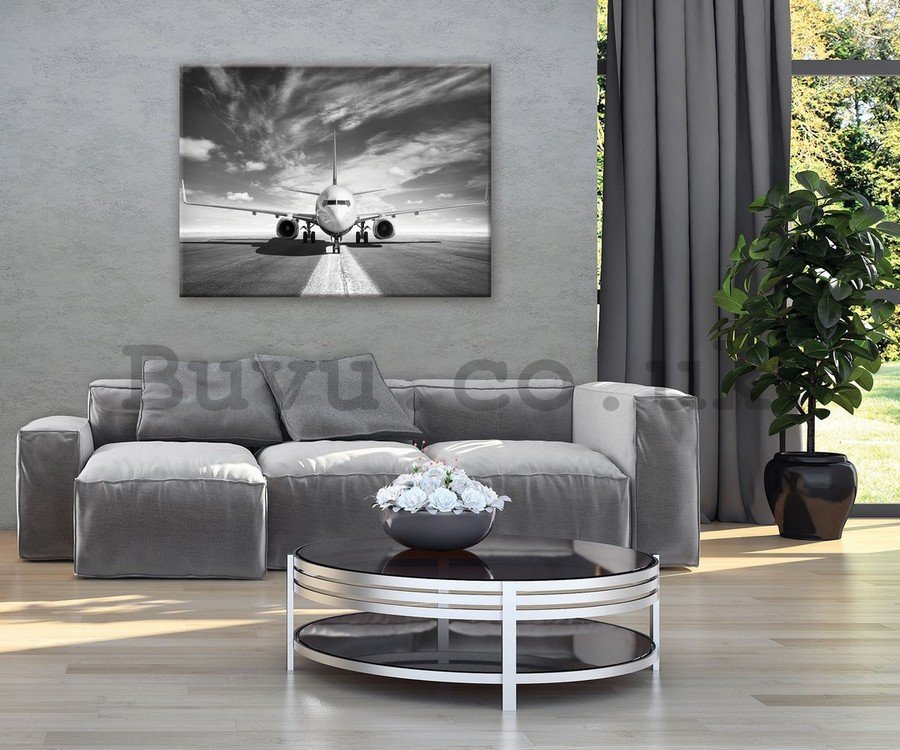 Painting on canvas: Airplane (black and white) - 75x100 cm