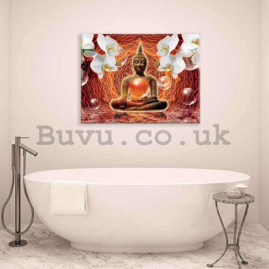 Painting on canvas: Buddha and White Orchids (2) - 75x100 cm