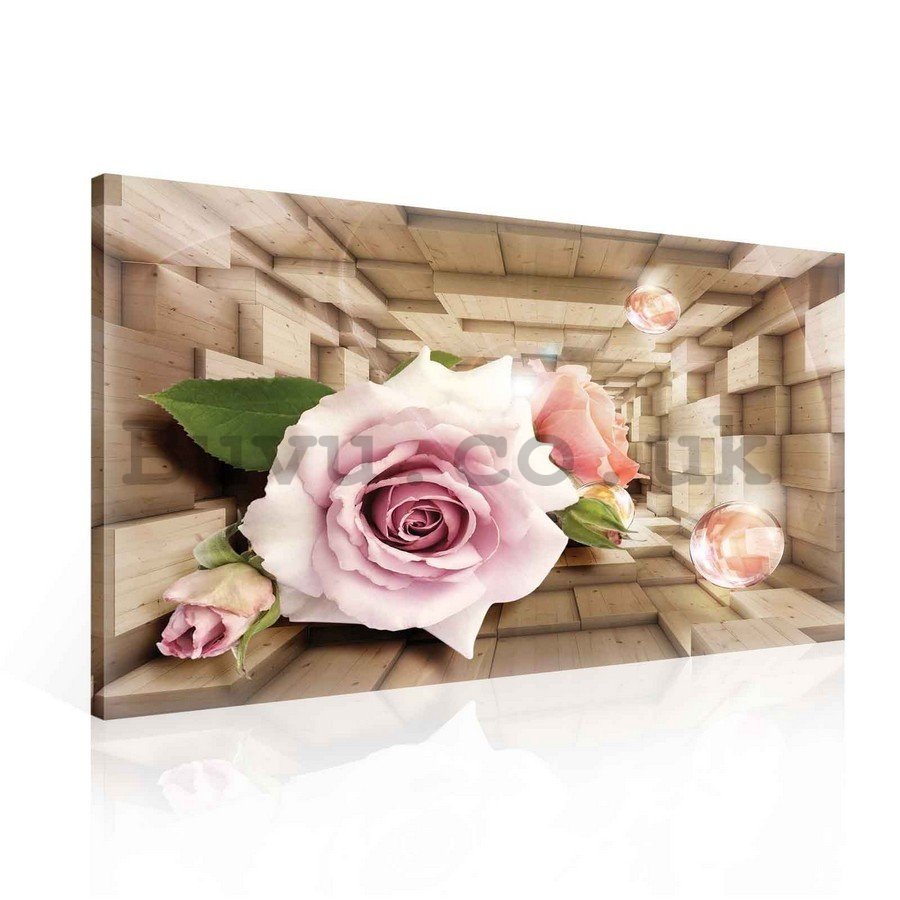 Painting on canvas: Wooden tunnel and rose - 75x100 cm