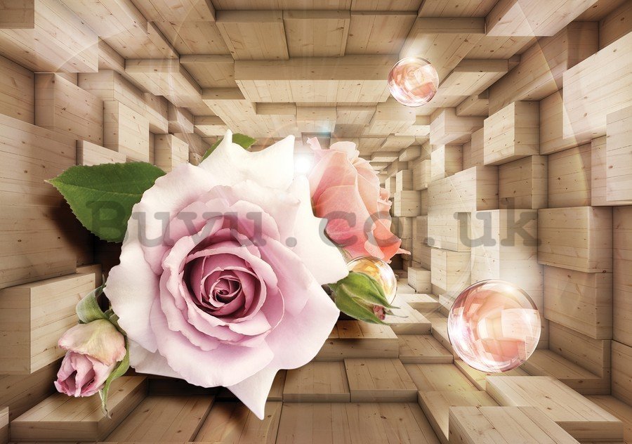 Painting on canvas: Wooden tunnel and rose - 75x100 cm