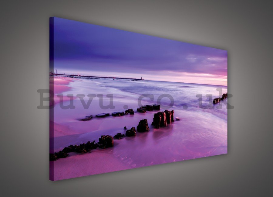 Painting on canvas: Purple sunset on the beach - 75x100 cm
