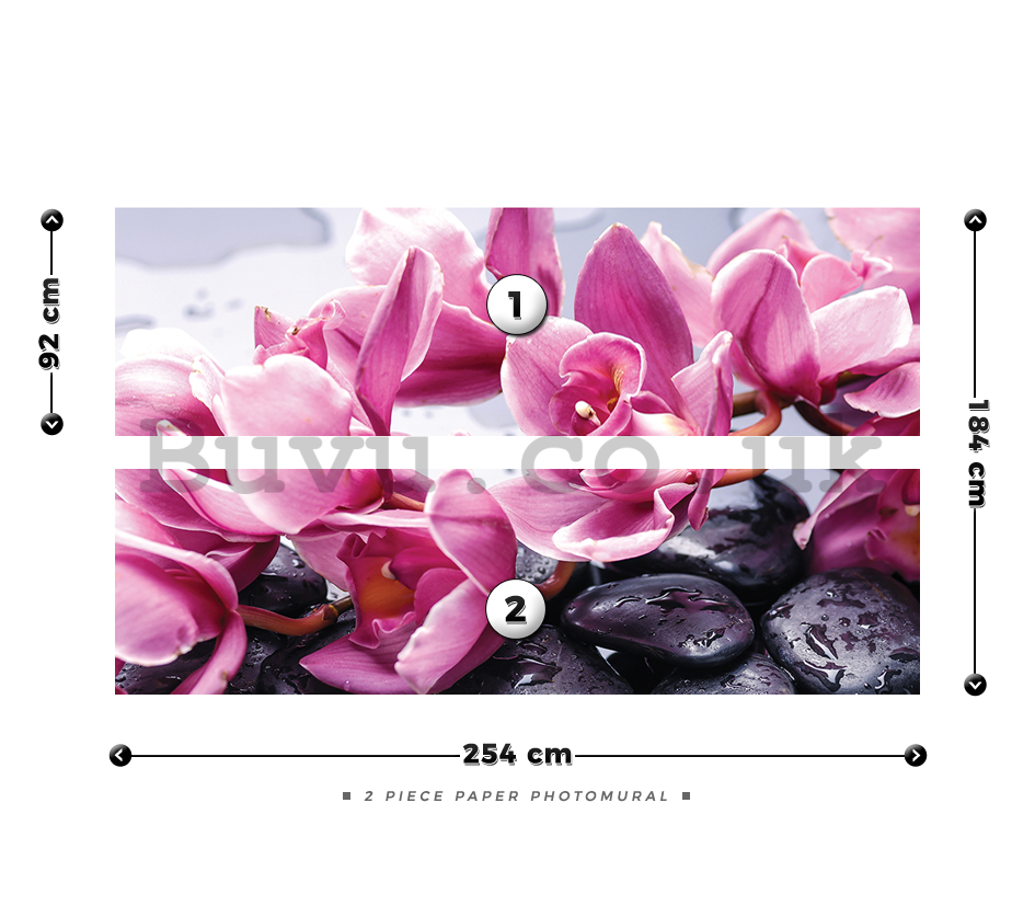 Wall Mural: Spa stones and pink orchids - 184x254 cm