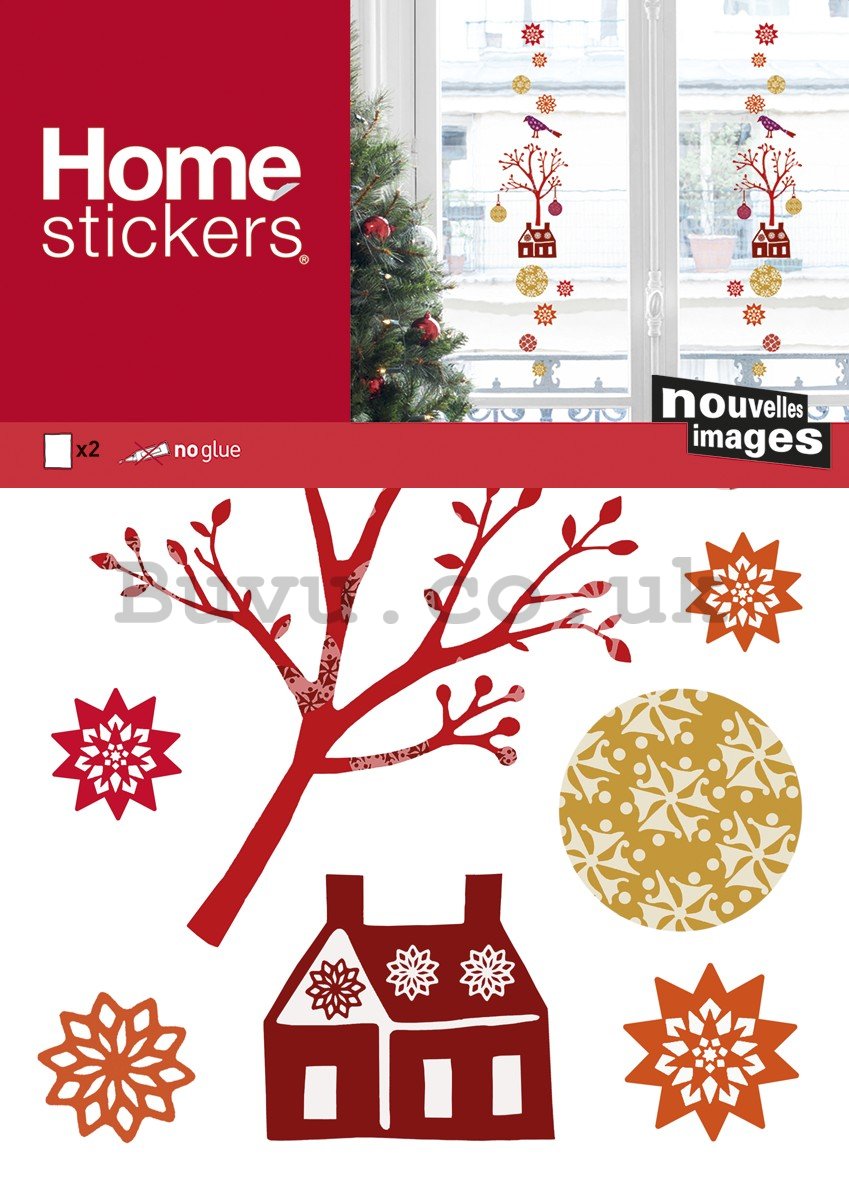 Christmas glass sticker - A little house and ornaments