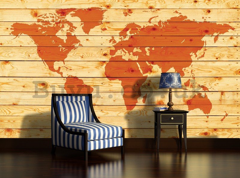 Wall Mural: Wooden map of the world - 184x254 cm