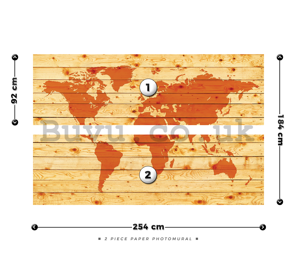 Wall Mural: Wooden map of the world - 184x254 cm