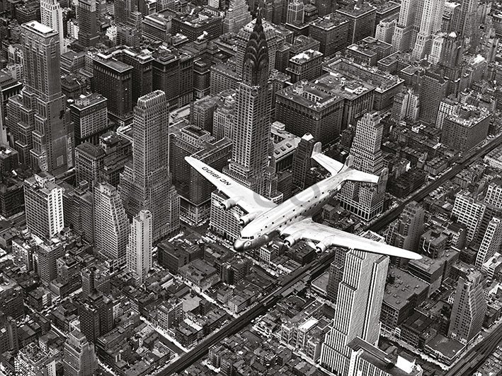 Painting on canvas: Time Life, DC-4 Over Manhattan
