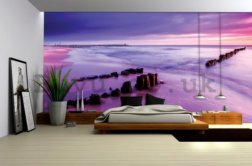 Wall Mural: Violet beach sunset - 184x254 cm