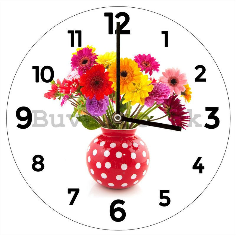 Glass wall clock: Flowers - 34 cm