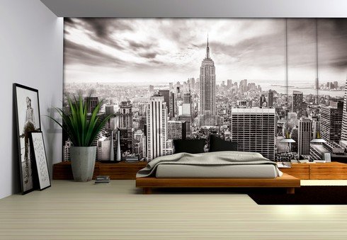 Wall Mural: View on New York (black and white) - 184x254 cm