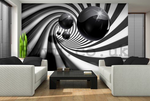 Wall Mural: Black marbles and spiral - 184x254 cm