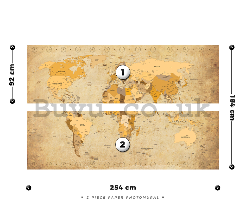 Wall Mural: Map of the world (Vintage) - 184x254 cm