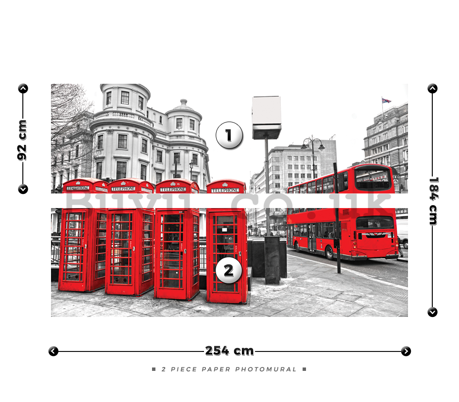 Wall Mural: London (telephone booths) - 184x254 cm