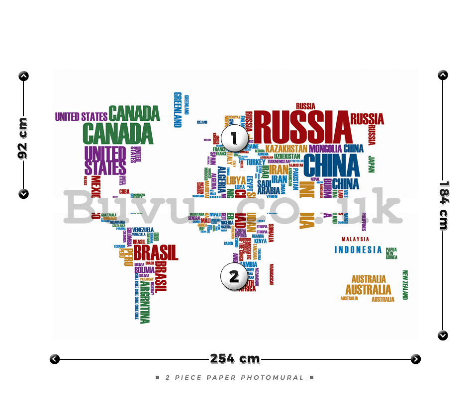 Wall Mural: Map of the worlds (names of the states) - 184x254 cm