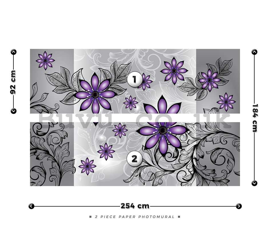 Wall Mural: Violet flowers (pattern) - 184x254 cm