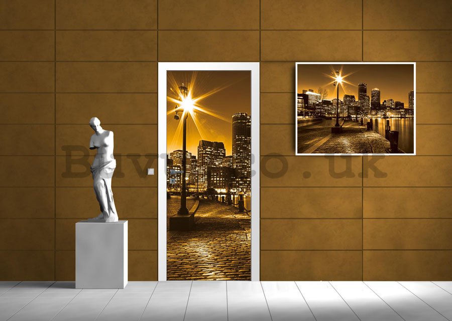 Photo Wallpaper Self-adhesive: Waterfront (sepia) - 211x91 cm