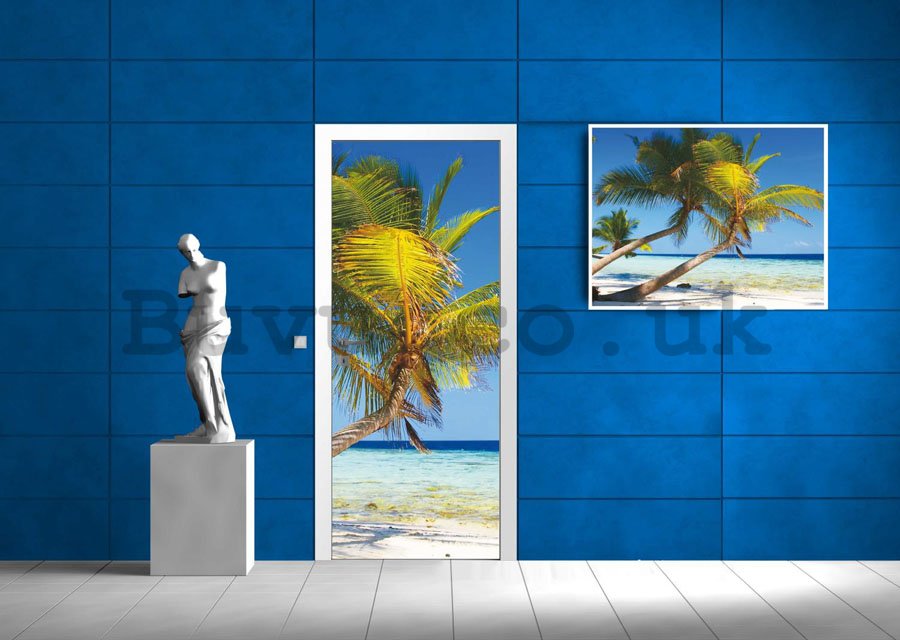Photo Wallpaper Self-adhesive: Beach with palm - 211x91 cm
