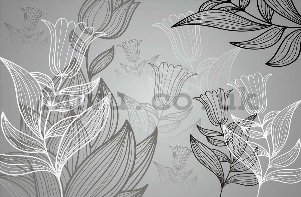 Wall Mural: Grey tulips (drawn) - 254x368 cm