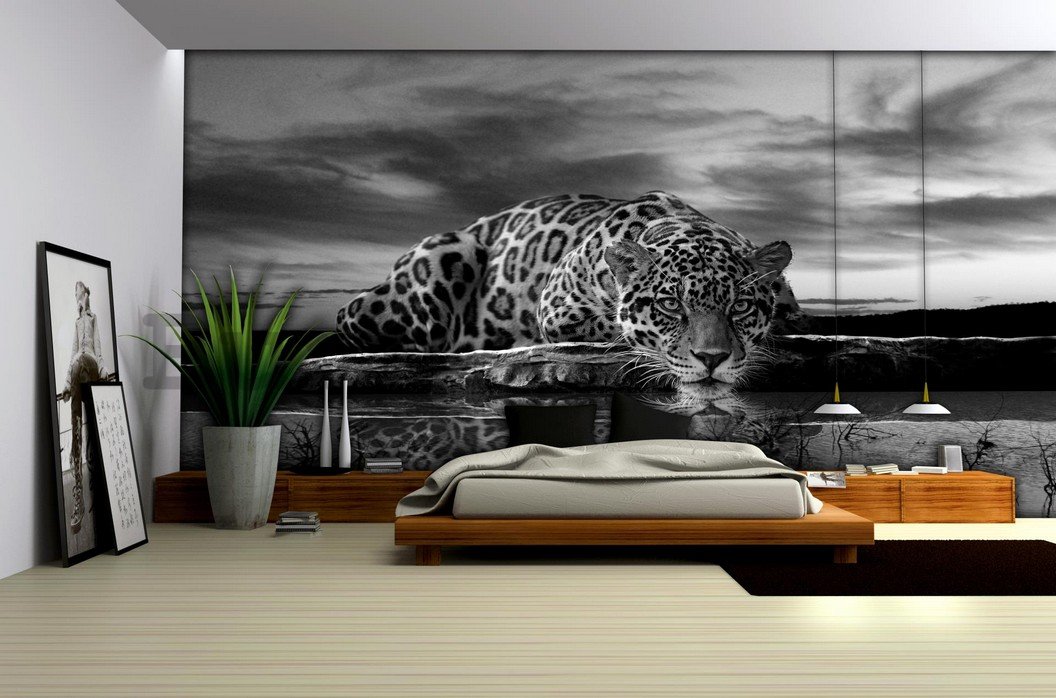 Wall Mural: Jaguar (Black & White) - 184x254 cm