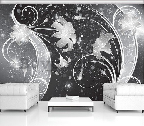 Wall Mural: Lily (black and white) - 184x254 cm