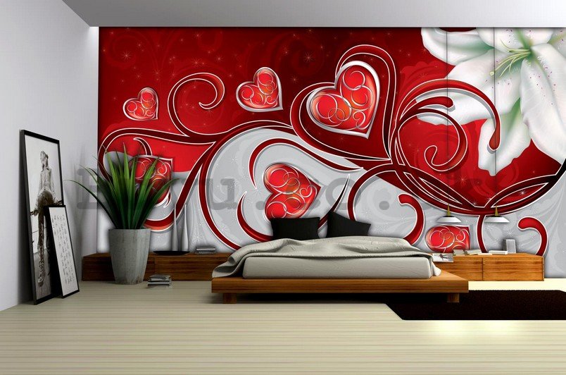 Wall Mural: Little hearts and lily (1) - 184x254 cm